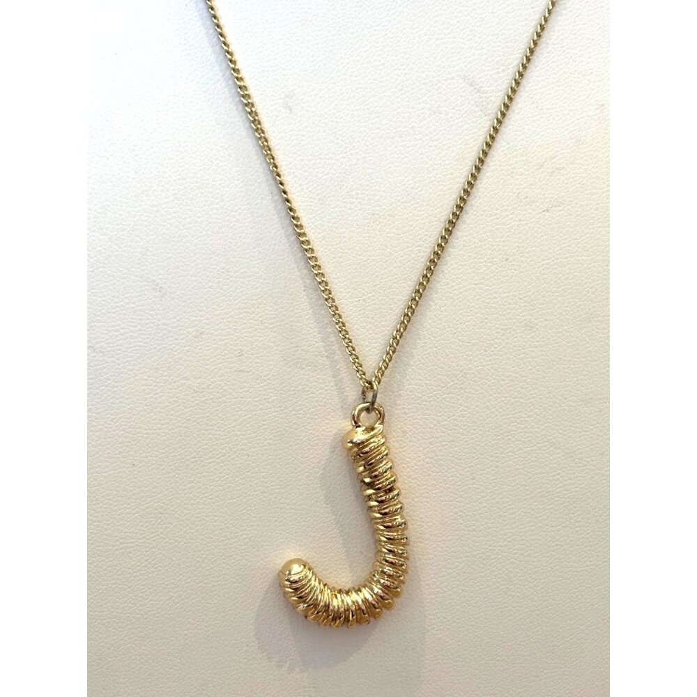 Gold-Plated J Pendant Necklace On Rope Chain 18 Inches Unisex